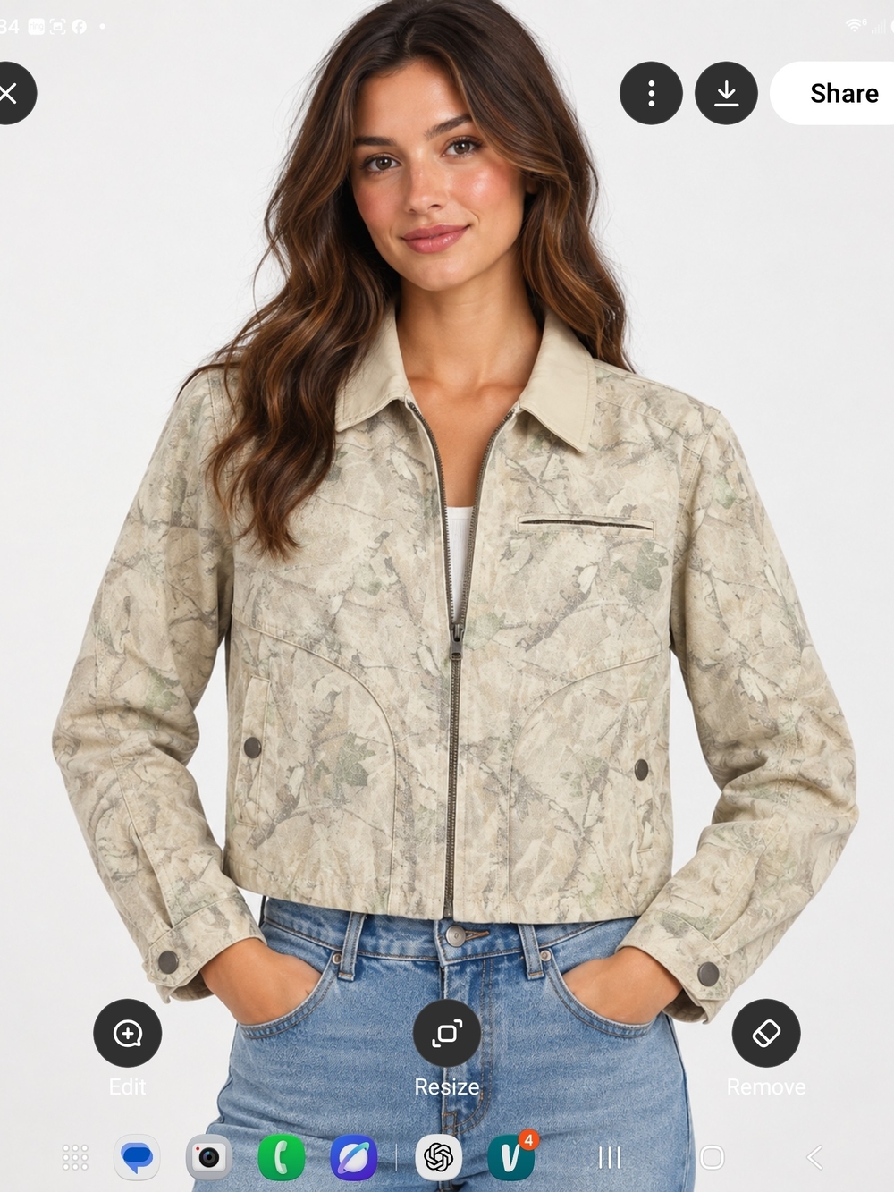Womens Neutral Camouflage Zip-Front Jacket